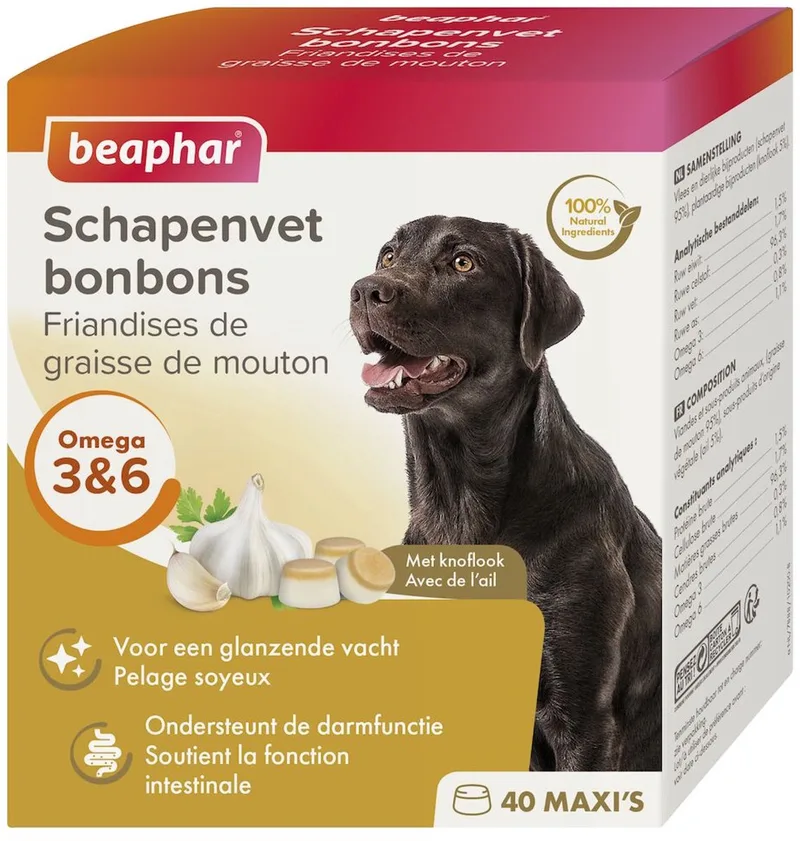 Schapenvet Bonbons Knoflook - Hondenvoer - 245 gr de Beaphar – photo produit