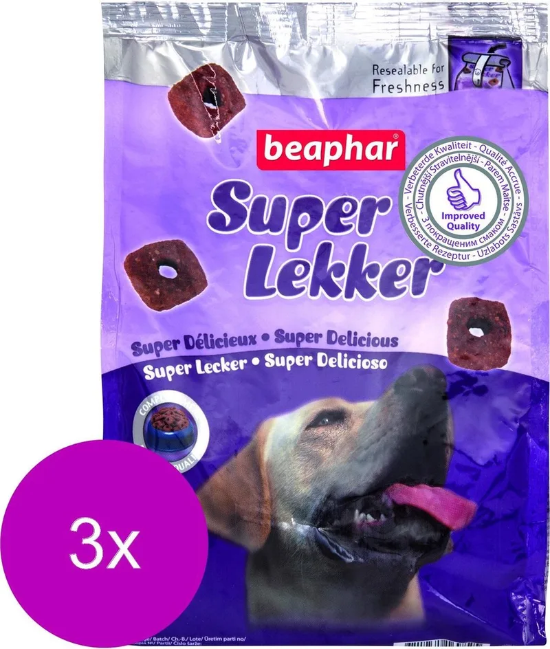 Super Lekker Hond - Hondensnacks - 3 x Vlees 1 kg by Beaphar – product photo