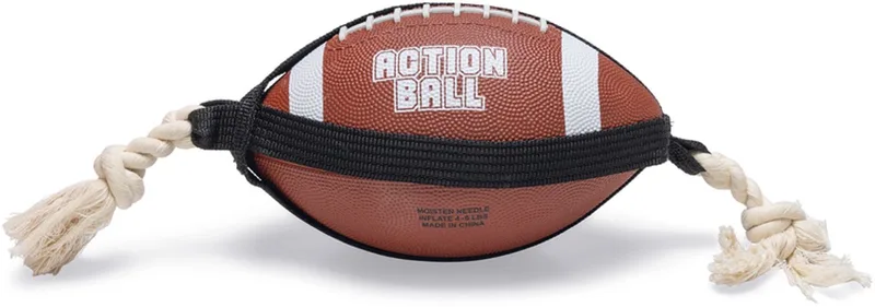 Action Rugbybal met Touw - Hondenspeelgoed - Rubber - 21,5x21,5x15cm fra Beeztees i Brun – produktbillede