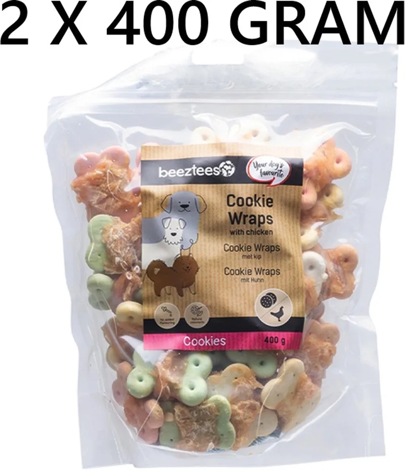 Cocapet by beeztees Hondensnacks - *** 2 X *** Wrapped coockies with chicken Medium 400 gr = 800 gram - geen kunstmatige kleur en smaakstoffen - koekjes met kip by Beeztees – product photo