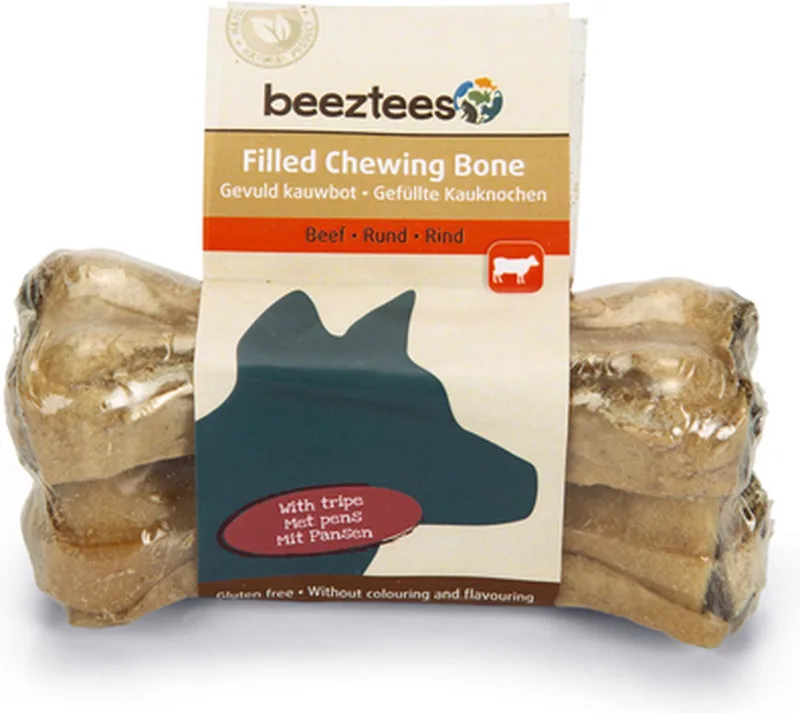 Kauknochen Für Hunde Gefüllt Mit Pansen-snack 10cm von Beeztees – Produktfoto