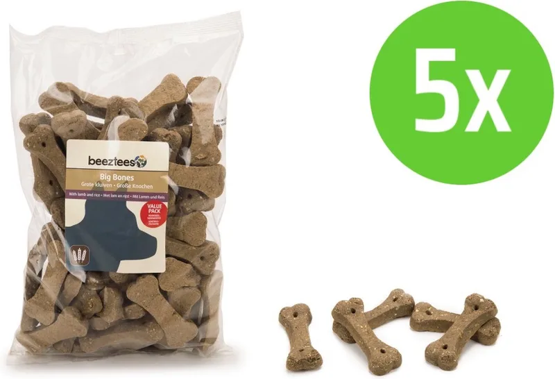 Grote Kluif Lam Rijst - hondensnack - 1000 gram - 5 Verpakkingen de Beeztees – photo produit