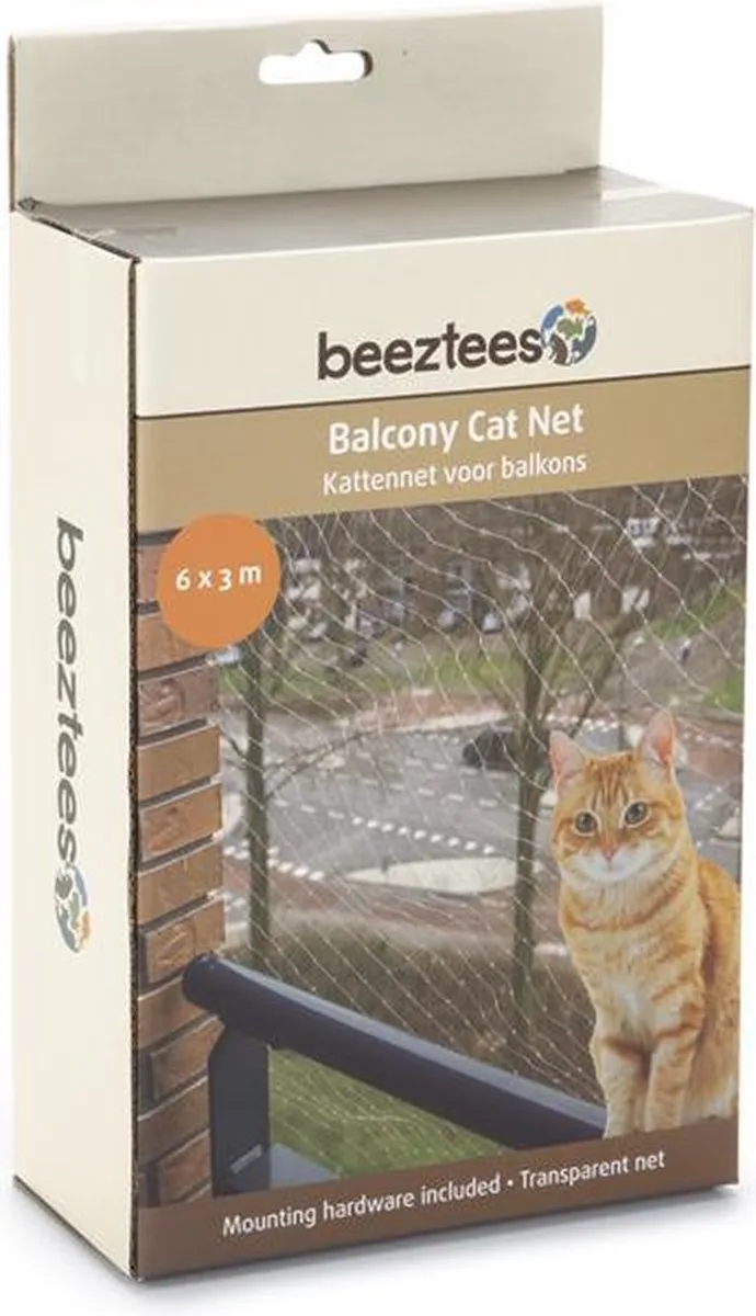 Kattennet - Kattengaas voor balkon - Eenvoudig te bevestigen - 6x3 m van Beeztees in Transparant – productfoto