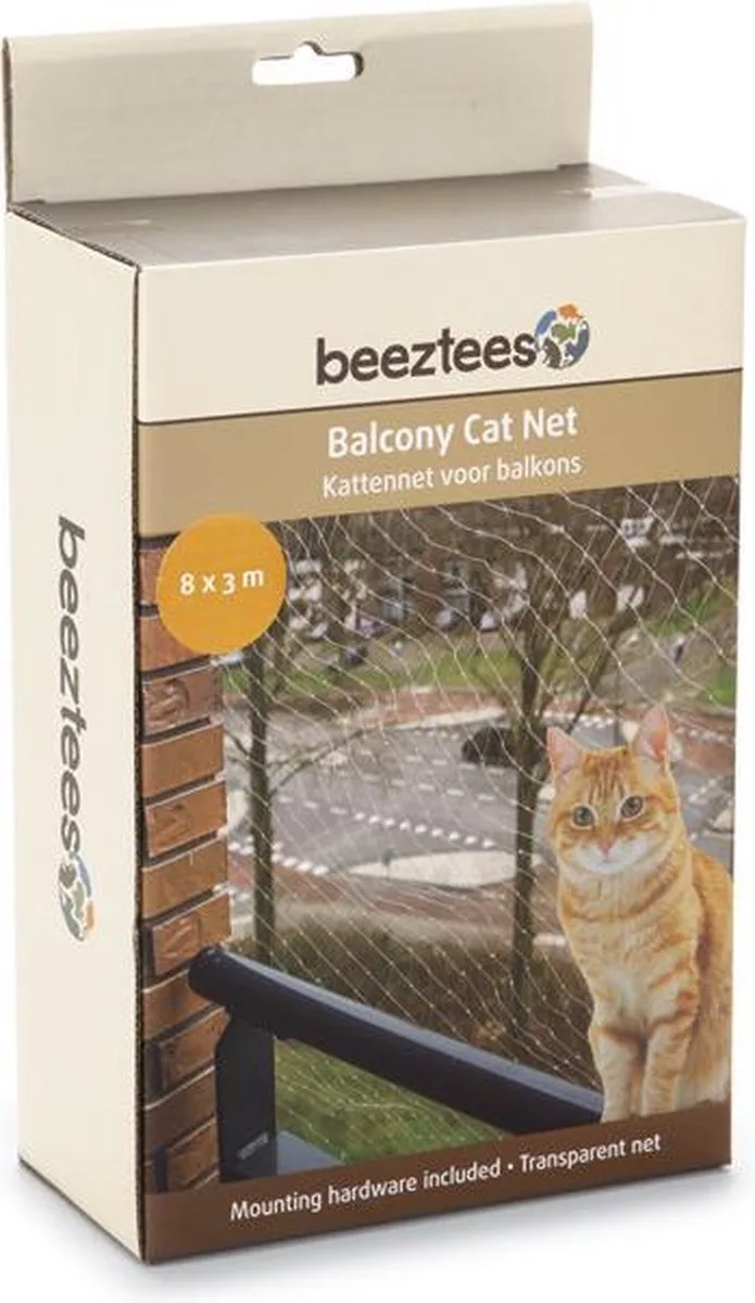 Kattennet - Kattengaas voor balkon - Eenvoudig te bevestigen - 8x3 m van Beeztees in Transparant – productfoto