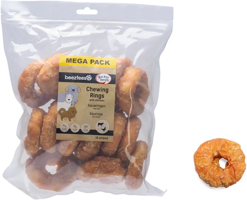 Kauwring met Kip Hondensnacks - Kauwsnacks Hond - Megapack van 15 stuks - 7,5 cm by Beeztees – product photo