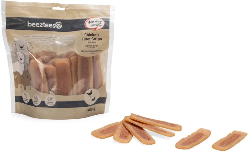 Kipfilet Strips met eend - Hondensnack - beloningssnack - Voordeelverpakking - 900 gr de Beeztees – photo produit