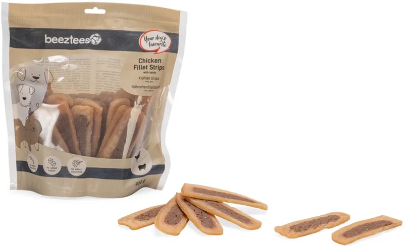 Kipfilet Strips met lam - Hondensnack - Beloningssnack - Voordeelverpakking - 900 gr by Beeztees – product photo