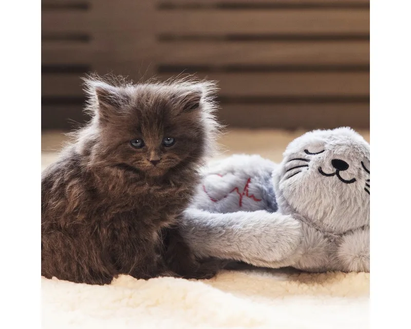 Kitten Heartbeat Knuffel Pur - Kattenspeelgoed - Polyester - 23x13x11 cm de Beeztees en Gris – photo produit 4 sur 5