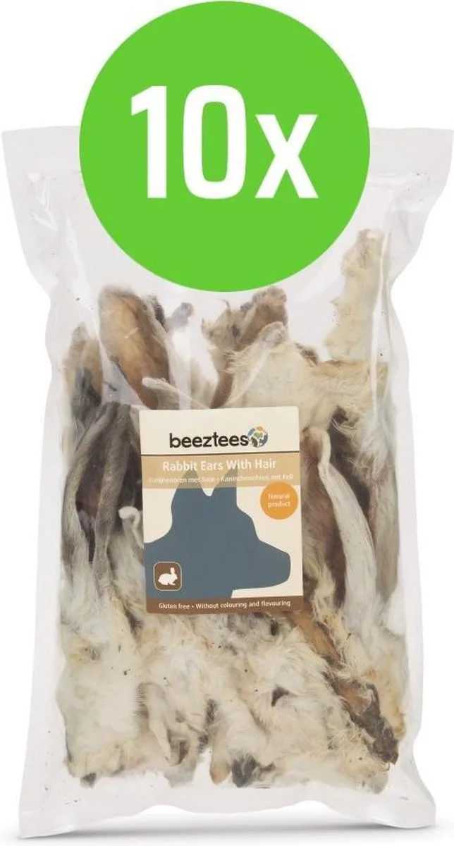 Konijnenoren Met Haar 200 gram - hondensnack - 10 verpakkingen von Beeztees – Produktfoto