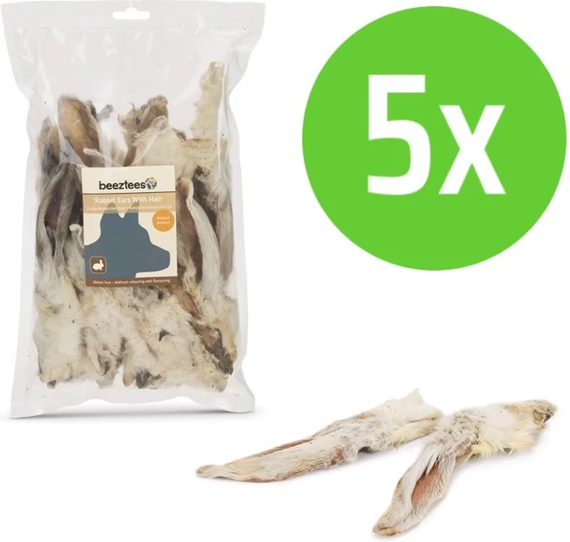 Konijnenoren Met Haar 200 gram - hondensnack - 5 verpakkingen de Beeztees – photo produit