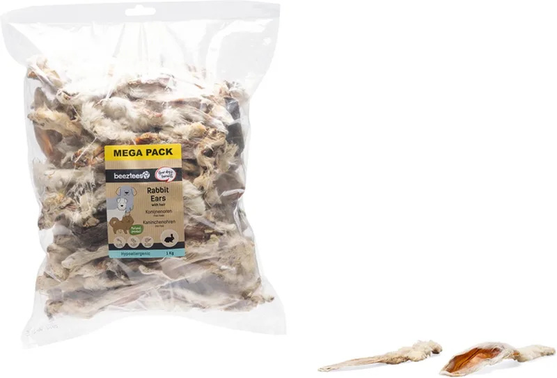 Konijnenoren met Haar - Kauwsnacks - Hondensnacks - Hond - Voordeelverpakking - 1000 gram by Beeztees – product photo