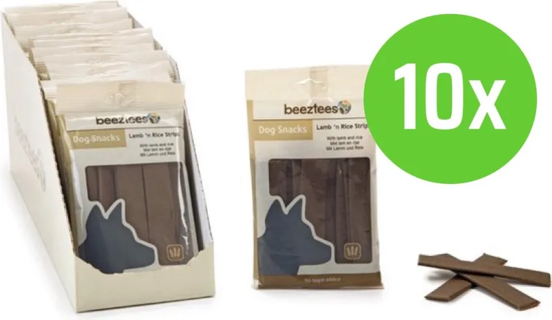lam en rijst strips 150 gram - hondensnack - 10 verpakkingen by Beeztees – product photo