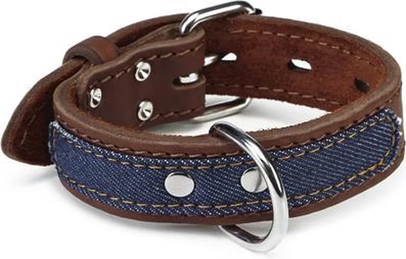 Leren halsband Denim. 40 cm x 30 mm. by Beeztees in Brown – product photo