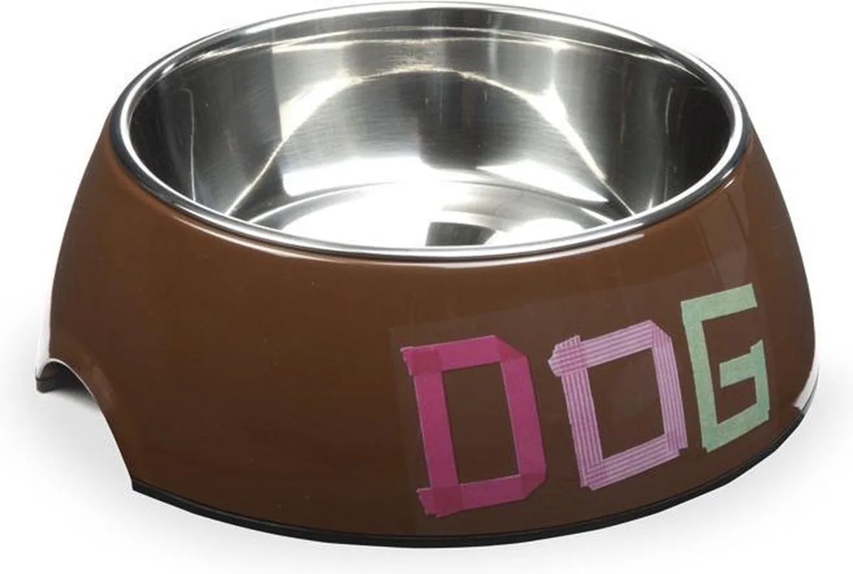 Melamine eetbak Tape Dog, rond. Bruin. de Beeztees en Rvs – photo produit