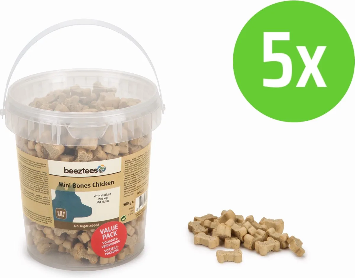 Mini Bones Chicken - hondensnoepjes - 500 gram - 5 verpakkingen van Beeztees – productfoto