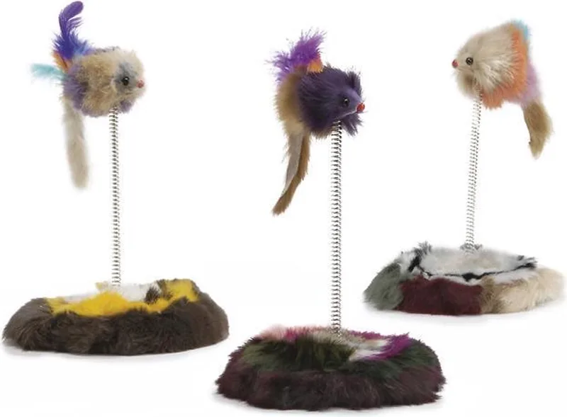 Muis op Springveer - Kattenspeelgoed - 14,5x14,5x28 cm by Beeztees in Gekleurd – product photo