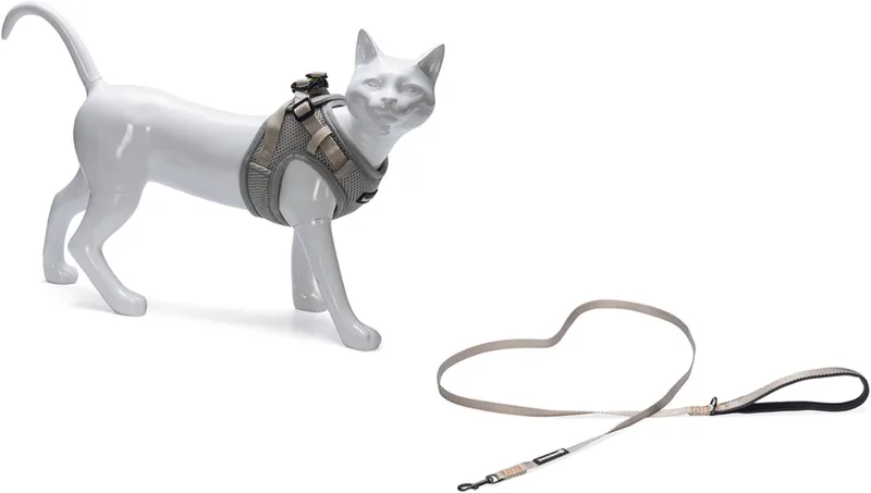 Parinca Kattentuigje met Looplijn - Kattenharnas - Nylon - Lichtgrijs - Borstomtrek 37-42 cm - Nekomtrek 26-31 cm by Beeztees in Grey – product photo