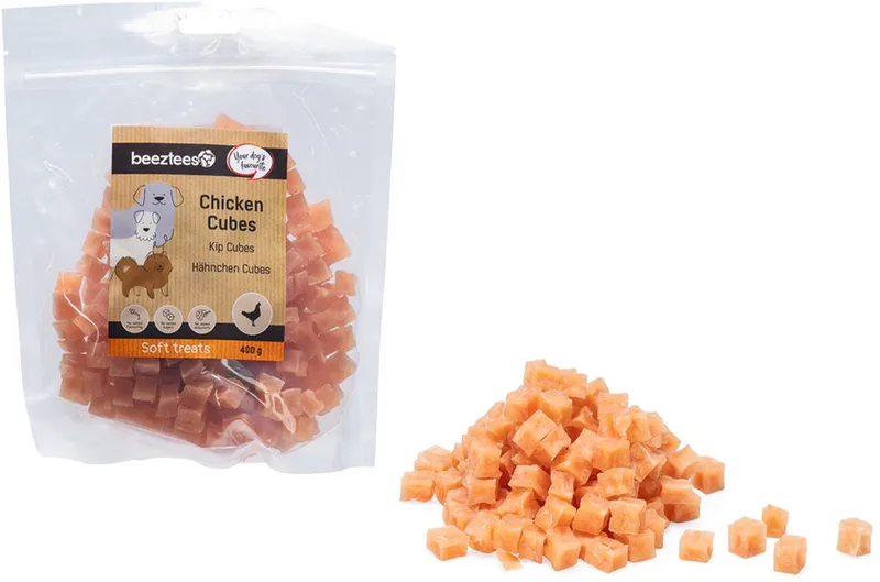 Tasty Treats Kip Cubes - Hondensnacks - Hondenkoekjes - Hondensnoepjes - 400 gram von Beeztees – Produktfoto