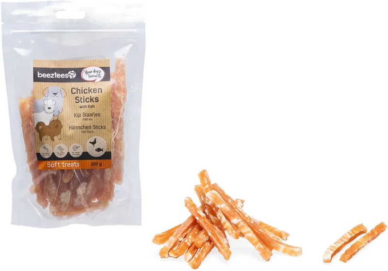 Tasty Treats Kip Staafjes met Vis - Hondensnacks - Hondenkoekjes - Hondensoepjes - 200 gram von Beeztees – Produktfoto