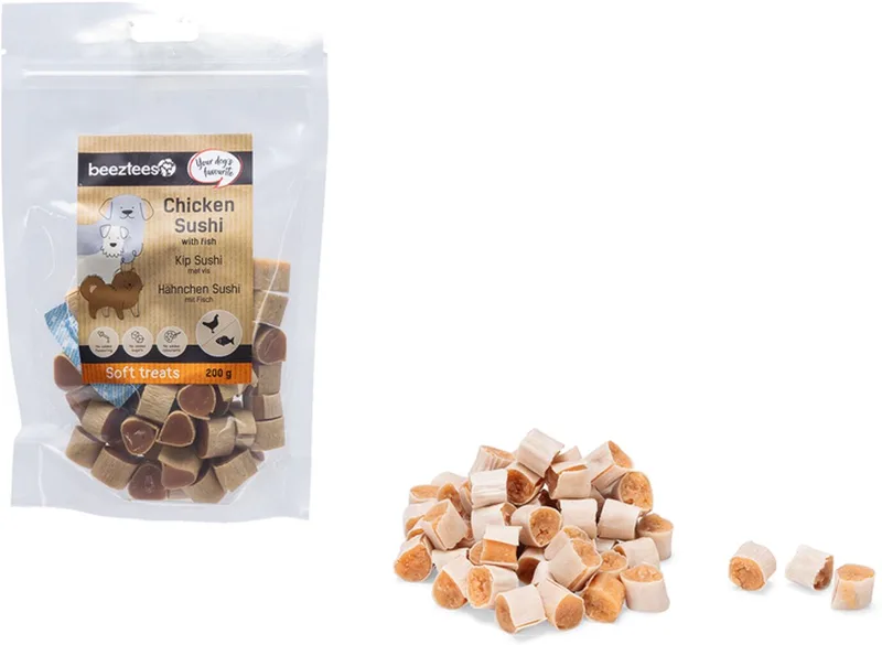 Tasty Treats Kip Sushi met Vis - Hondensnacks - Hondenkoekjes - Hondensnoepjes - 200 gram von Beeztees – Produktfoto