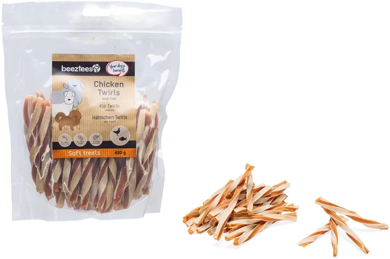 Tasty Treats Kip Twirls met Vis - Hondenkoekjes - Hondensnacks - Hondensnoepjes - 400 gram by Beeztees – product photo