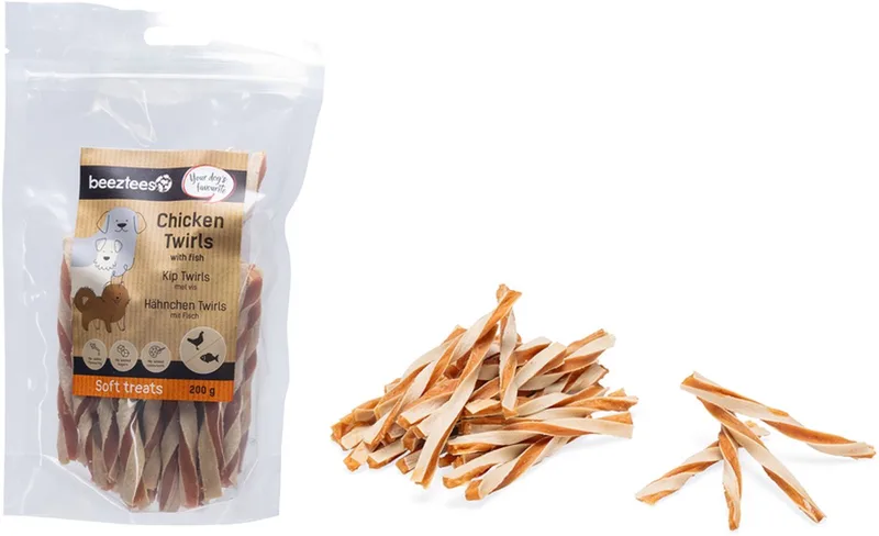 Tasty Treats Kip Twirls met Vis - Hondenkoekjes - Hondensnoepjes - Hondensnacks - 200 gram fra Beeztees – produktbillede