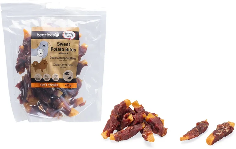Tasty Treats Zoete Aardappel Bites met Eend - Hondensnacks - Hondenkoekjes - Hondensnoepjes - 400 gram by Beeztees – product photo