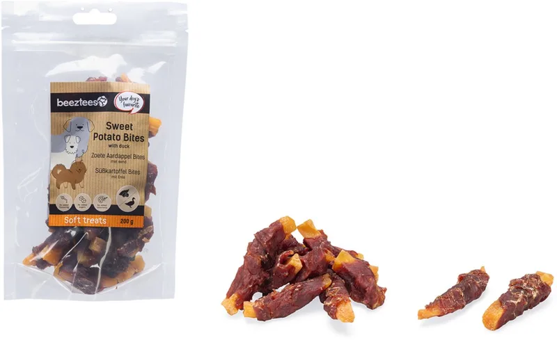 Tasty Treats Zoete Aardappel Bites met Eend - Hondensnacks - Hondenkoekjes - Hondensnoepjes - 200 gram by Beeztees – product photo
