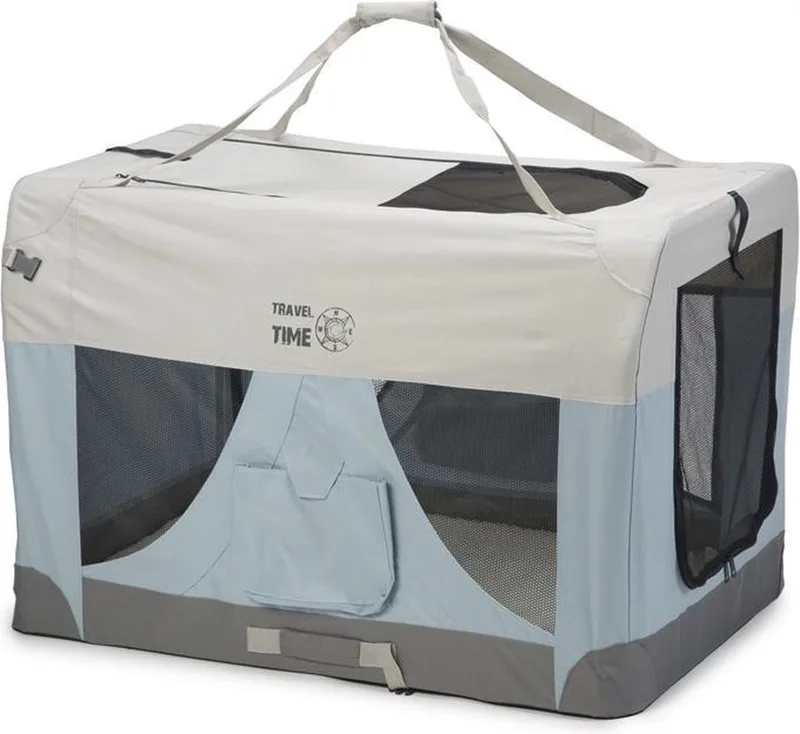 Travel Time - Hondenbench - Nylon - 102x69x69 cm de Beeztees en Bleu clair – photo produit