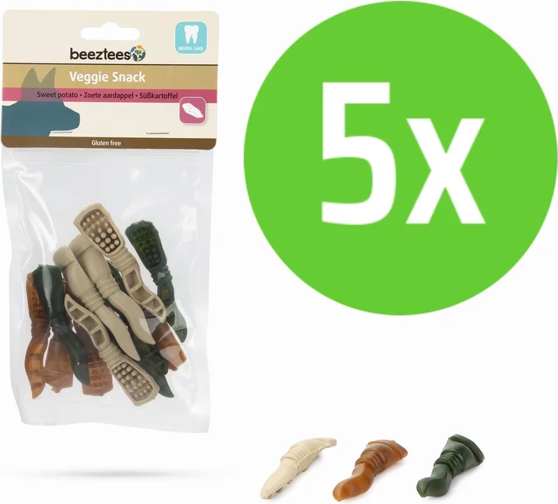 Veggie Tandpasta Mix - hondensnack - 7,5 cm - 12 Stuks - 5 zakken de Beeztees – photo produit