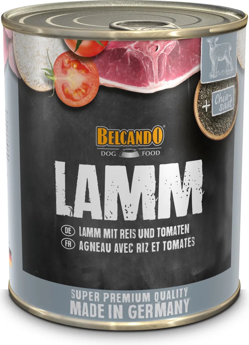 Blik Super Premium Quality - Hondenvoer - Lam Rijst Tomaat 800 g by Belcando – product photo