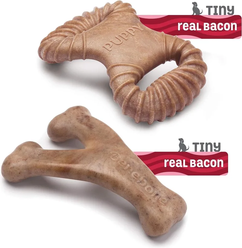 Puppy Pack (Dental Chew + Wishbone) Kauwspeelgoed - Nylon - XS - Set van 2 stuks - Geschikt voor puppy's en hele kleine honden tot ca. 7 kg de Benebone – photo produit