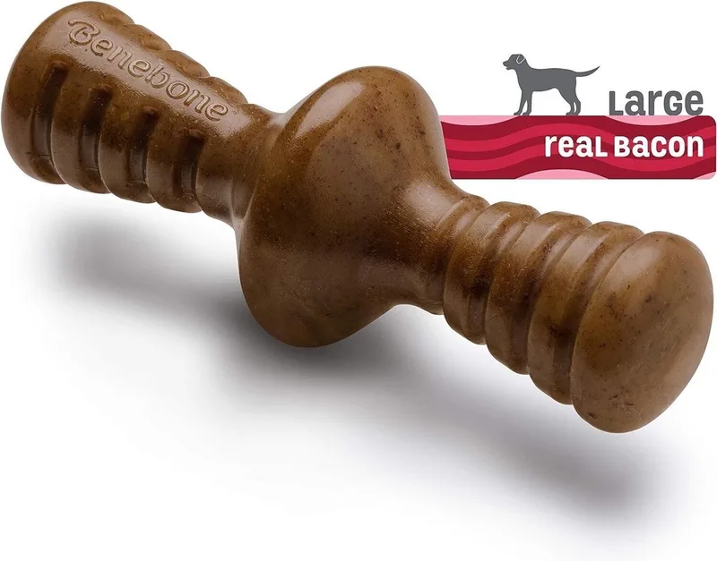 Zaggler Kauwspeelgoed - Nylon - Baconsmaak - L - 19 x 7 cm - Geschikt voor middelgrote en grote honden tot 41 kg de Benebone en Marron – photo produit