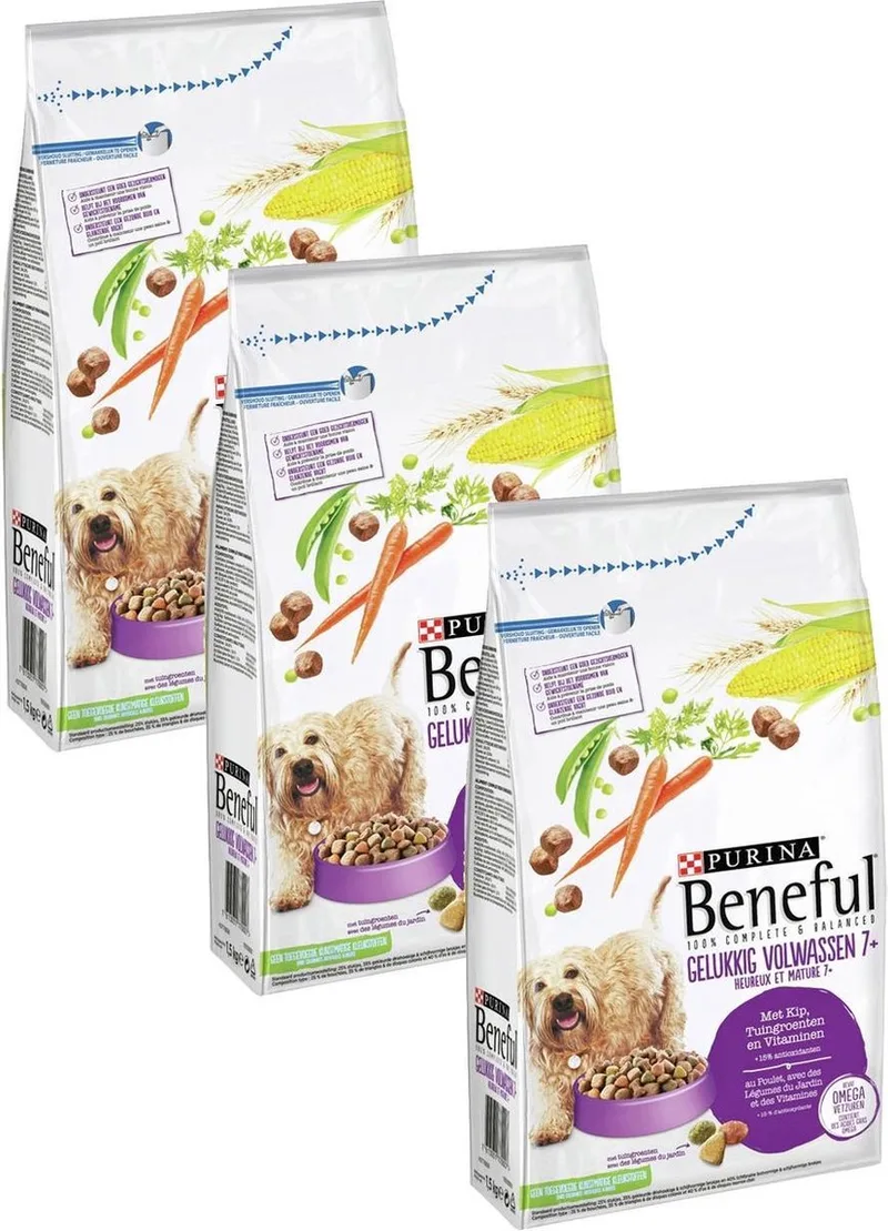 Gelukkig Volwassen 7plus Kip&Groente - Hondenvoer - 3 x 1.5 kg de Beneful – photo produit