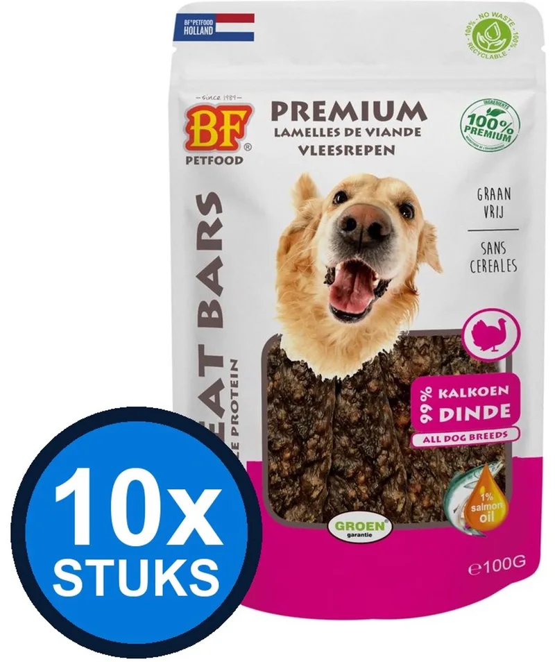 10x Biofood - meat bars kalkoen (100% mono proteïne) 100gr - Hondenvoer Snacks - 100 g by BF Petfood – product photo