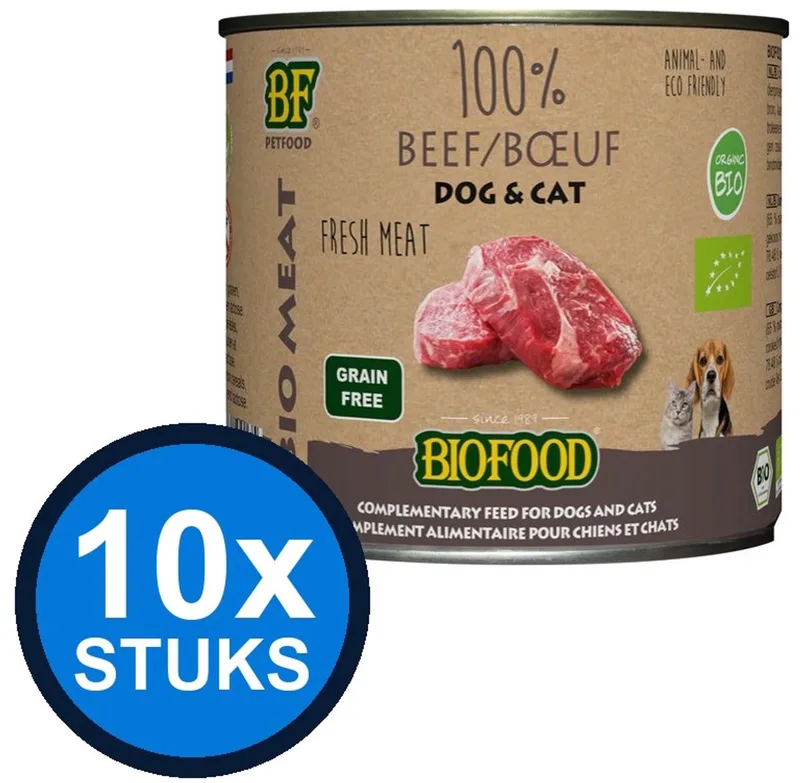10x Biofood - Organic hond&kat 100% rundvlees blik 200gr - Hondenvoer Natvoer - 200 g by BF Petfood – product photo