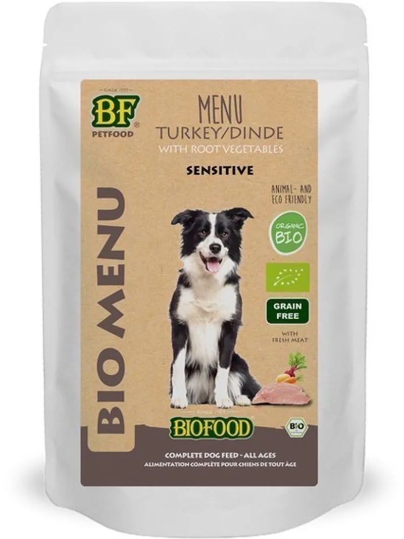 14x150 gr Bf petfood organic hond kalkoen menu pouch hondenvoer by BF Petfood – product photo