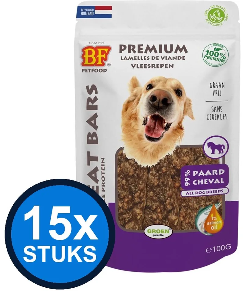 15x Biofood - meat bars paard (100% mono proteïne) 100gr - Hondenvoer Snacks - 100 g de BF Petfood – photo produit