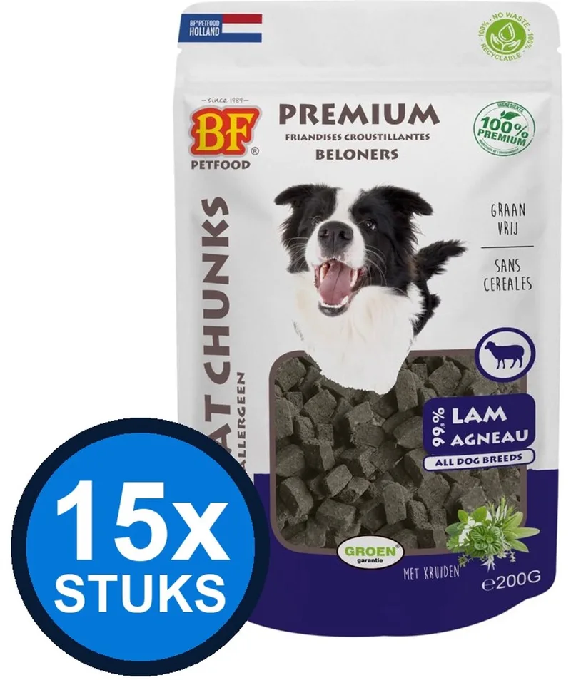 15x Biofood - meat chunks lam (100% mono proteïne) 200gr - Hondenvoer Snacks - 200 g de BF Petfood – photo produit