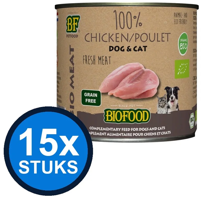 15x Biofood - Organic hond&kat 100% kippenvlees blik 200gr - Hondenvoer Natvoer - 200 g by BF Petfood – product photo