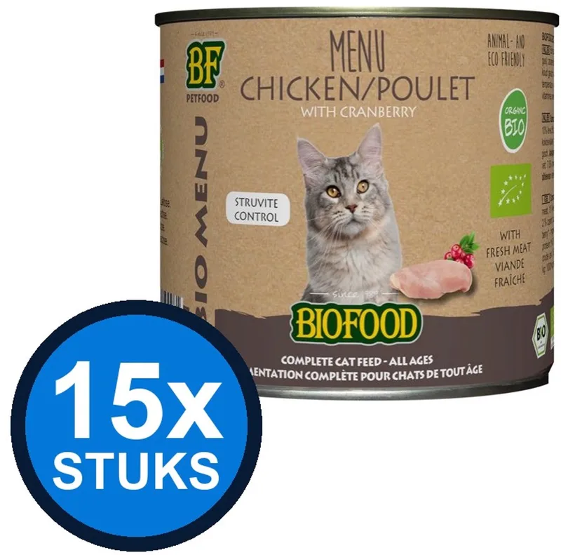15x Biofood - Organic kat kip menu blik 200gr - Kattenvoer Natvoer - 200 g by BF Petfood – product photo