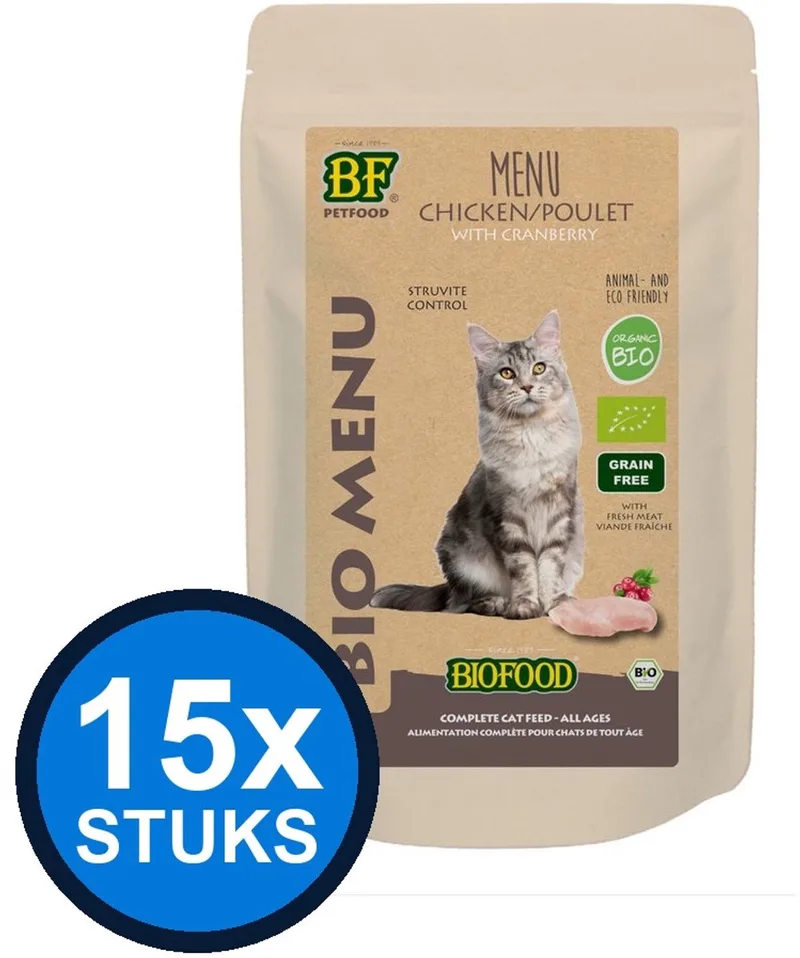 15x Biofood - Organic kat kip menu pouch 100gr - Kattenvoer Natvoer - 100 g de BF Petfood – photo produit