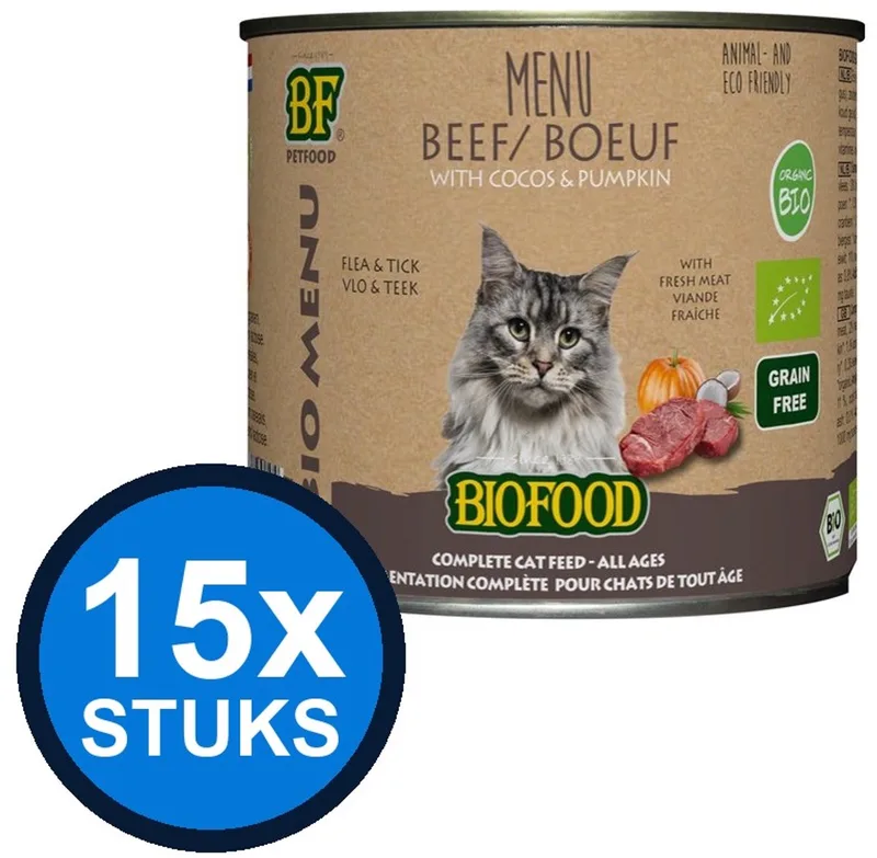 15x Biofood - Organic kat rund menu blik 200gr - Kattenvoer Natvoer - 200 g de BF Petfood – photo produit
