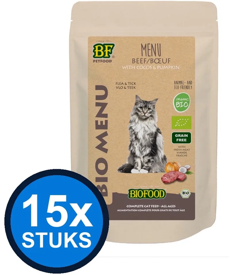 15x Biofood - Organic kat rund menu pouch 100gr - Kattenvoer Natvoer - 100 g von BF Petfood – Produktfoto