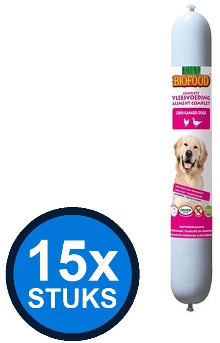 15x Biofood - vleesvoeding compleet kip&eend worst 800gr - Hondenvoer Natvoer - 800 g fra BF Petfood – produktbillede