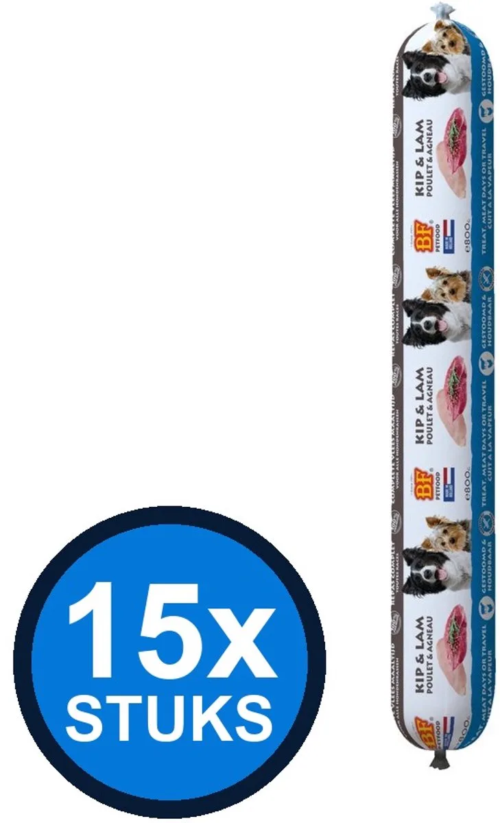 15x Biofood - vleesvoeding compleet kip&lam worst 800gr - Hondenvoer Natvoer - 800 g de BF Petfood – photo produit