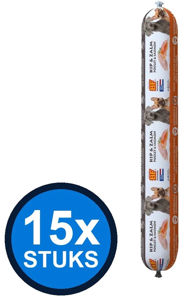 15x Biofood - vleesvoeding compleet kip&zalm worst 800gr - Hondenvoer Natvoer - 800 g fra BF Petfood – produktbillede