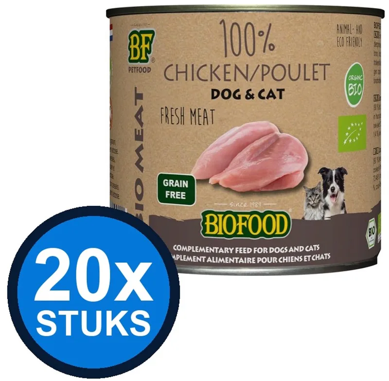 20x Biofood - Organic hond&kat 100% kippenvlees blik 200gr - Hondenvoer Natvoer - 200 g by BF Petfood – product photo