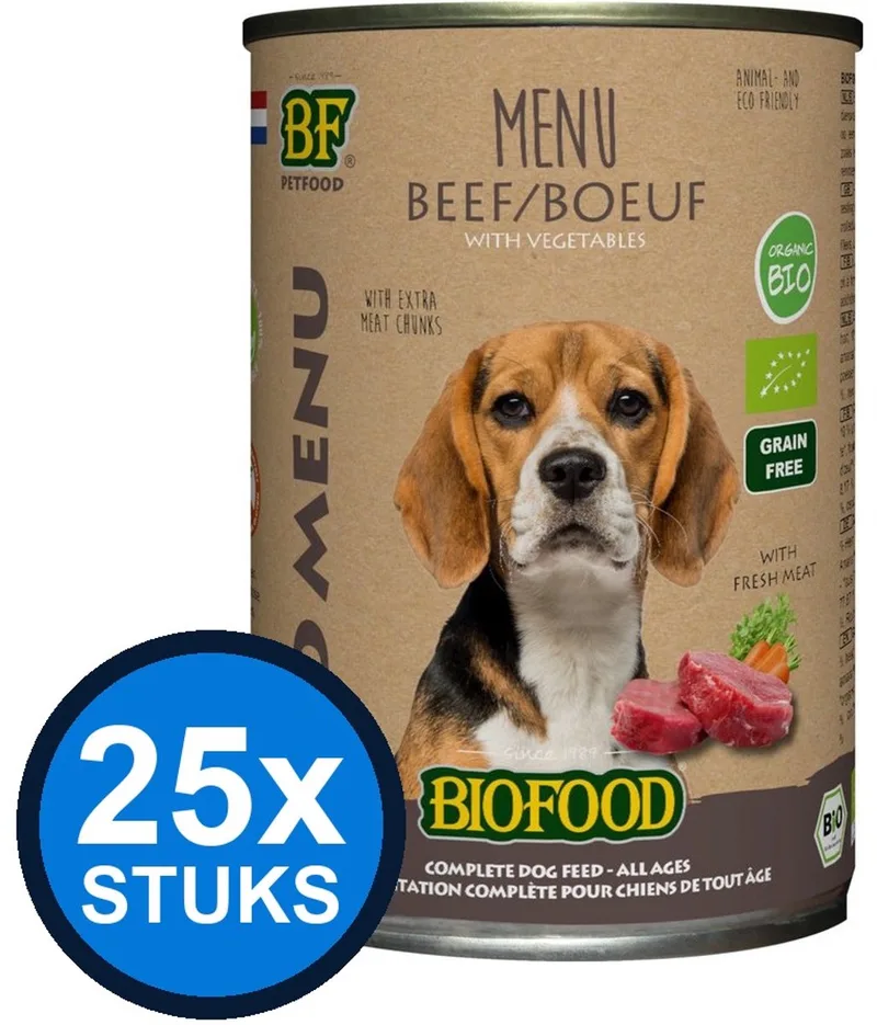 25x Biofood - Organic hond rund menu blik 400gr - Hondenvoer Natvoer - 400 g de BF Petfood – photo produit