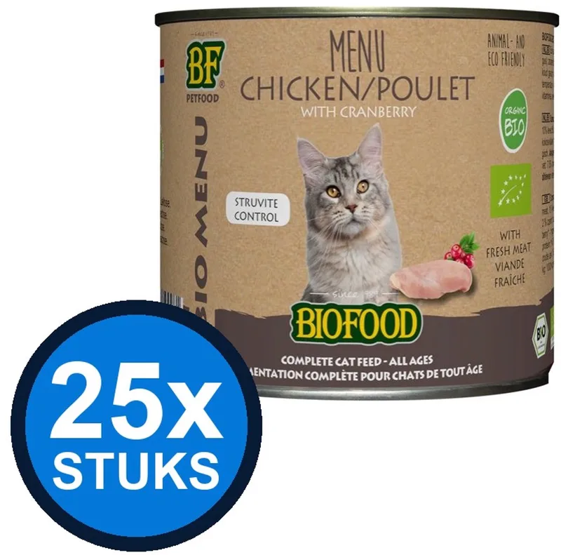 25x Biofood - Organic kat kip menu blik 200gr - Kattenvoer Natvoer - 200 g de BF Petfood – photo produit
